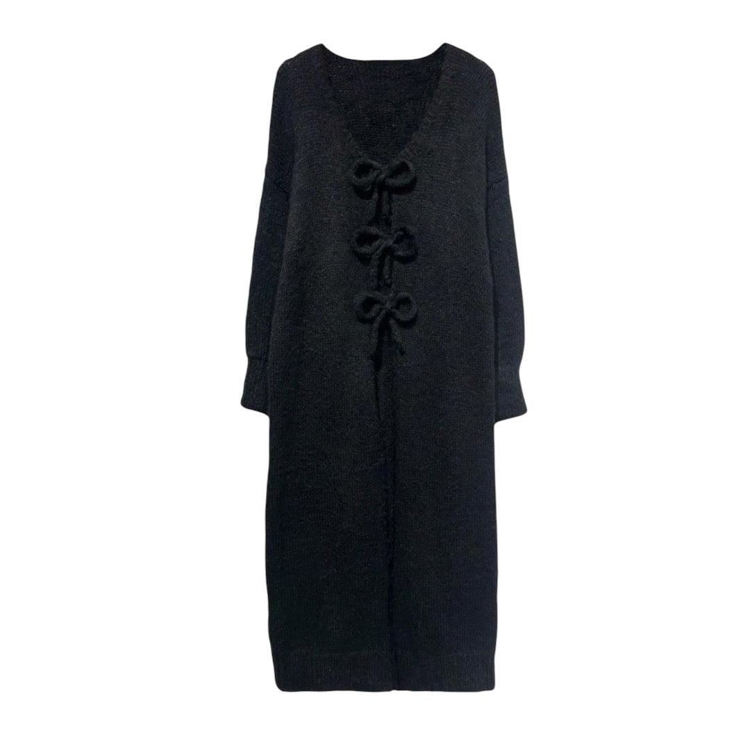 LANG ZWARTE CARDIGAN MET STRIK - Maliyah